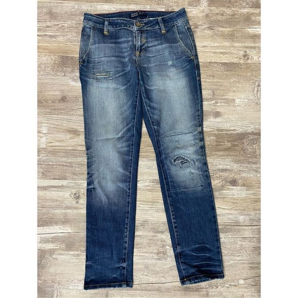 Zara Z1975 Basic Denim Jeans Straight Distressed Stretch Womens Size 2 USA - Picture 1 of 7